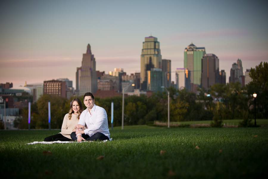 sunset portrait of engaged couple on Hospital Hill